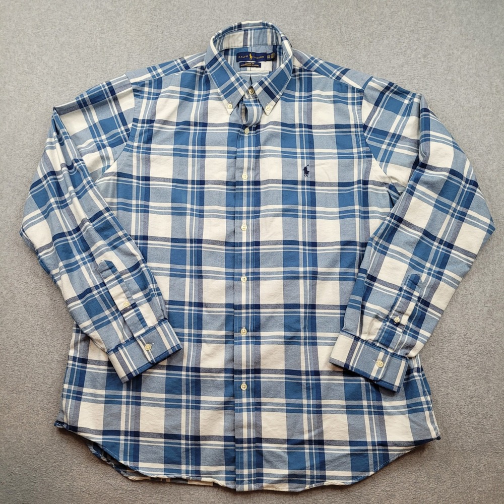 Ralph Lauren Performance Flannel Shirt Mens XXL Blue Plaid Classic Fit‎ Button